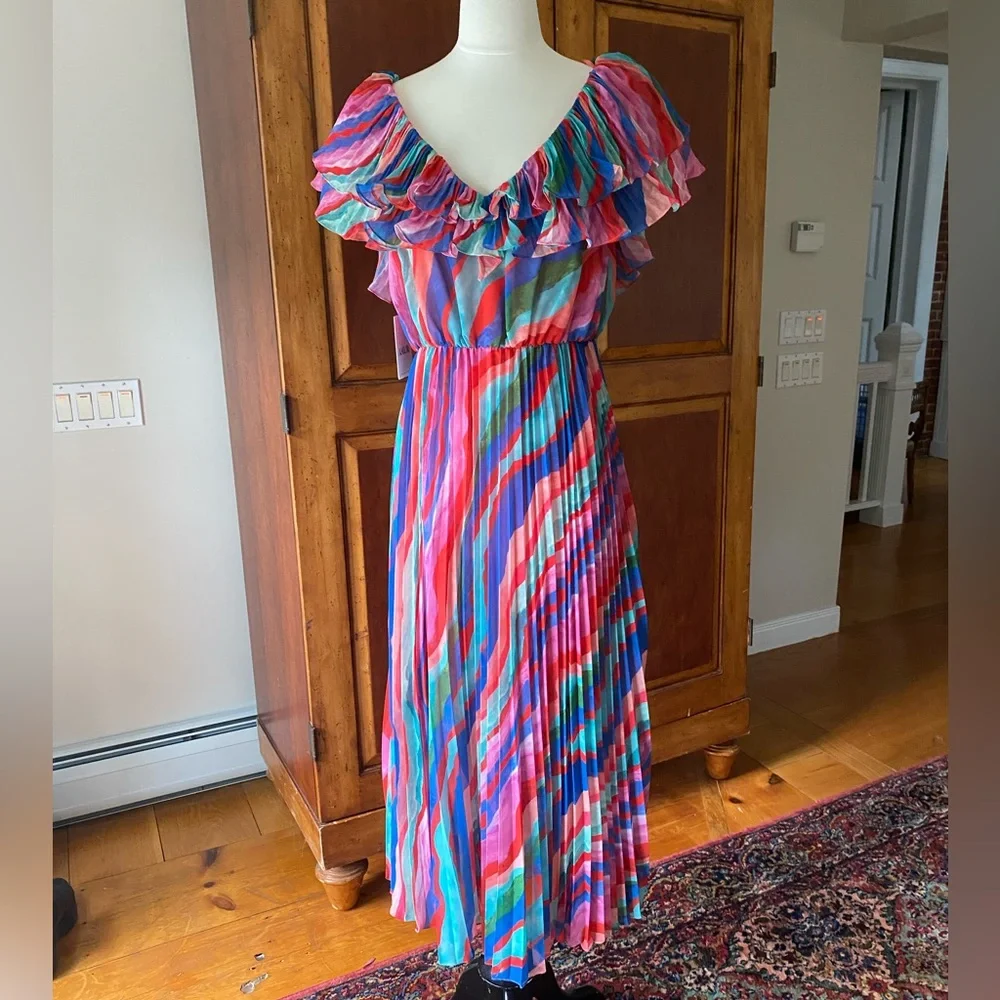 AMUR Luisa Pleated Striped Midi Dress size 2 - Picture 10 of 16